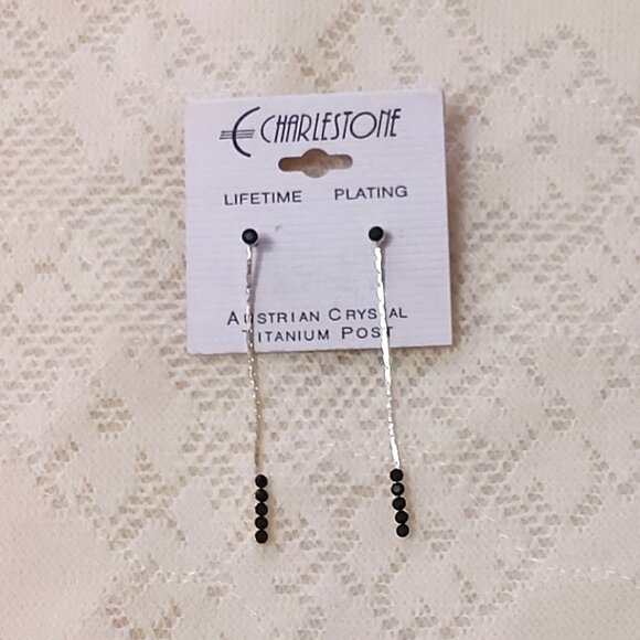 NEW Silver Plated Black Onyx Crystal Long Drop Dangle Earrings Jewelry Gifts - Picture 1 of 8